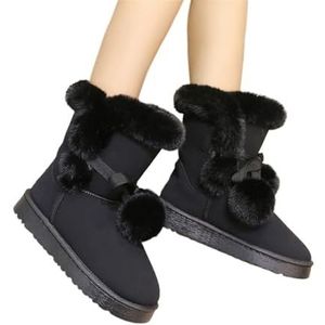 WJIAYAO Sneeuwlaarzen Vrouwen Vrouwen Snowboots Suede Winter Schoenen Bont Bal Mid-Kuit Laarzen Vrouwelijke Laarzen Antislip Sneeuw Casual, Zwart, 36 EU