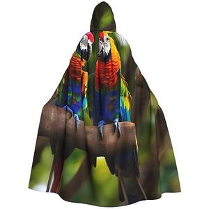 SSIMOO Kleurrijke papegaaien op boom volwassen partij decoratieve cape,Volwassen Halloween Hooded Cloak,Cosplay Kostuum Cape