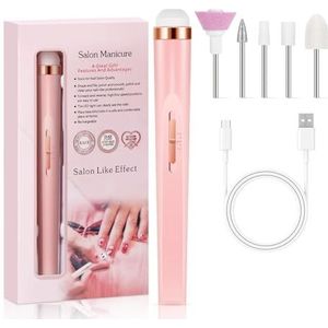 Draagbare nagelboormachine Acryl elektrische nagelboor Professionele boorbeitels met LED-licht Verstelbare 4 snelheden(Pink)
