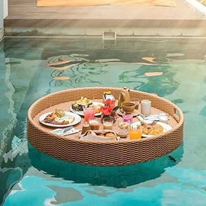 pallet， Ronde drijvende serveertafel en bar - Stijlvolle ontbijttafel op het water - Drijvende bar for bij het zwembad(Yellow,60X60X15CM)