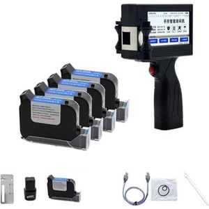 Handbediende Inkjetprinter, 12,75 mm Smart Touch Screen Handheld Inkjet Printer Batchnummer QR Code Logo Kleine Printer Draagbaar Slim Sneldrogend Printen (Color : Printer- 4 ink, Size : 1)