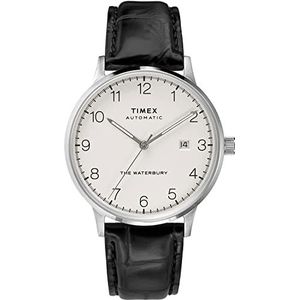 Timex Men's Waterbury Classic Automatic 40mm Leather Strap Watch Stainless-Steel/Black/White