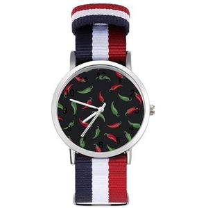 Rode En Groene Paprika's Casual Heren Horloges Voor Vrouwen Mode Grafische Horloge Outdoor Werk Gym Gift