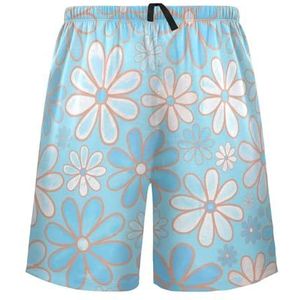 LI ZHI XIN Herenpyjamabroek, korte pyjamabroek, zomer casual shorts, elastische tailleband met trekkoord, rechte losse pasvorm met 2 zakken, S-XXL blauw bloemenpatroon, Meerkleurig, S