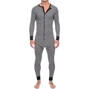 Heren Onesie Jumpsuit Streep Strakke Lange Mouwen Loungewear Rompertjes Nachtkleding Loungewear Pyjama S-5XL,Grijs,5XL