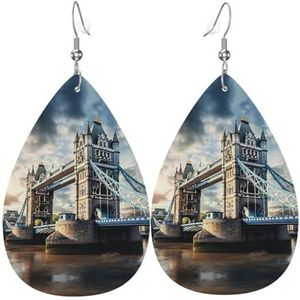 Historische Old Tower Bridge Londen druppelvormige lederen oorbellen, damesmodeaccessoires, Valentijnsdag Essential, Eén maat, Leer Pu