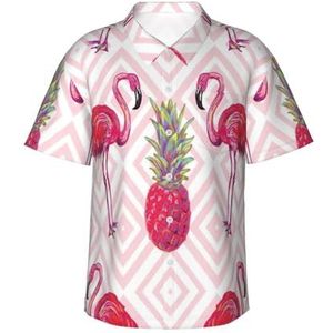 EdsfFehs Roze Hawaiiaans overhemd met flamingo-print en ananasprint, lichtgewicht ademend korte mouw met voorzak (S-3 XL), Zwart, S