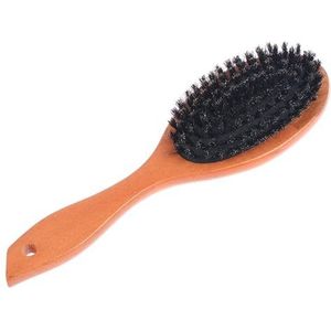 Haarstijlborstel, houten handvat, imitatie wilde zwijnharen, kam voor baard, 1 stuk (maat: bruin)