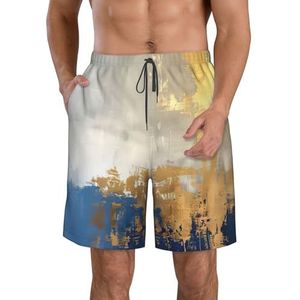 MGGAklp Goud Blauw Wit Print Heren Casual Shorts Elastische Taille Trekkoord Lichtgewicht Outdoor Zomer Strand Shorts, Wit, S