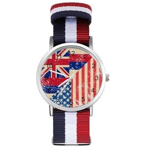 Amerikaanse En Hawaii Retro Vlag Casual Heren Horloges Voor Vrouwen Mode Grafische Horloge Outdoor Werk Gym Gift