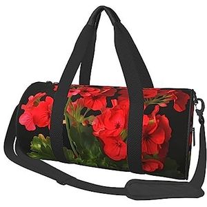 Ronde gymtas, reisplunjezak met grote capaciteit, duurzame rode geraniums om reistassen, Zwart, Eén maat