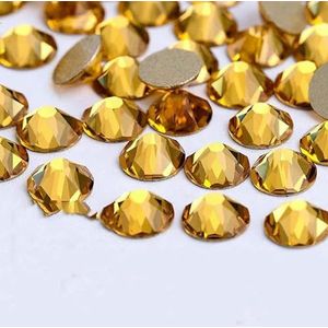 2088 DIY kristal nageldecoraties zonder hotfix, 8 grote en 8 kleine strass steentjes, platte achterkant, plaknagels voor nagelkunst, goudgeel, SS10-1440 stuks