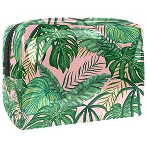 Make-uptas PVC toilettas met ritssluiting waterdichte cosmetische tas met tropische groene bladeren gebladerte voor vrouwen en meisjes