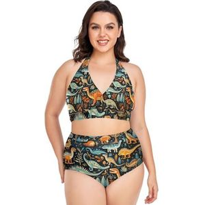 Jungle Leuke Baby Dionsaurussen Vrouwen Bikini Sets Plus Size Badpak Twee Stukken Hoge Taille Strandkleding Meisjes Badpakken, Pop Mode, XL