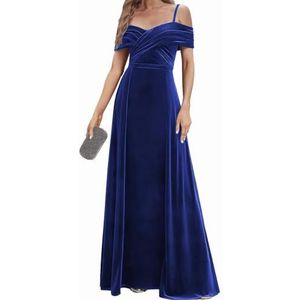 Fluwelen Bruidsmeisjes Jurken Spaghetti Bandjes Prom Jurken Koude Schouder Formele Avond Party Gown ZM191xin, koningsblauw, 32