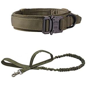 Tactische nylon halsband en riem Verstelbare trainingshalsband voor kleine middelgrote grote hond-groene halsband, XL