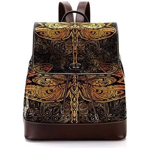 Gepersonaliseerde casual dagrugzak tas voor tiener bruin vintage libelle schooltassen boekentassen, Meerkleurig, 27x12.3x32cm, Rugzak Rugzakken
