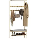 HOMCOM Kapstok met schoenenbank, kledingrek met haken, schoenenrek, garderobe met zitkussen, jasstandaard voor entree, hal, bamboe, natuur