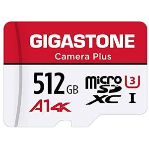 Gigastone Camera Plus 512 GB MicroSDXC geheugenkaart + SD-adapter, voor actiecamera, drone en tablet, leessnelheid tot 100 MB/s, Full HD-video-opname, A1 U3 klasse 10 Micro SD-kaart UHS-I