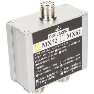 VHF UHF Multi-frequentie Transitstation Duplexer, Krachtige 50 Ohm MX72 HAM-antennecombiner Laag Invoegverlies Professioneel voor Gebruik Binnenshuis