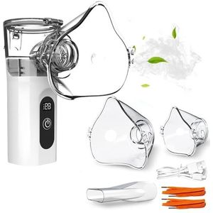 Draagbare inhalator, inhalatieapparaat vernevelset met mondstuk en masker voor kinderen en volwassenen, zeer stil, USB oplaadbaar of werkt op batterijen