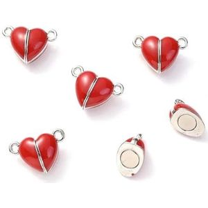 5 paren/partij lichtgevende liefde hart magnetische verbonden sluitingen kralen bedels eindkappen voor DIY paar armband ketting maken-rood