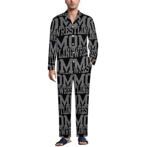 Wrestling Mom Pyjama voor heren, tweedelige pyjamaset met knopen, nachtkleding met lange mouwen, top en broek, loungewear