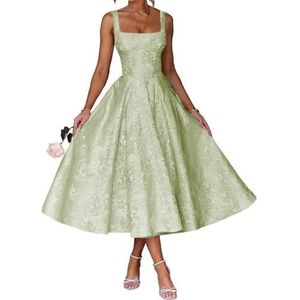 AHERKLL Spaghetti Bandjes Bruidsmeisjes Jurken Bloemen Satijn Jacquard Formele Avond Feest Maxi Jurk Thee Lengte HAH047, Salie, 32