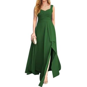 KURFACE Chiffon bruidsmeisjesjurk met split geplooide mouwloze lange avondjurk voor dames, Emerald Groen, 32