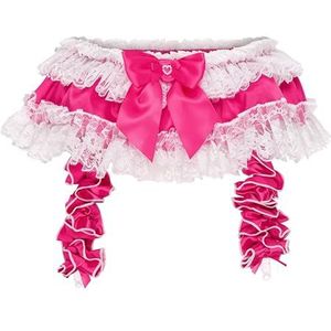 Satini Frilly Kant Sissy Zijdeachtig Satijn Kousenband Jarretelgordel Lingerie Knickers (Hot roze, L)