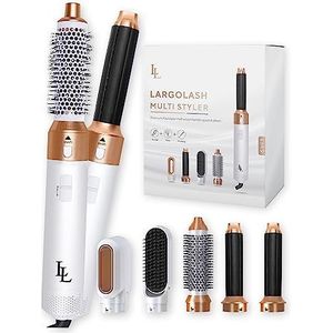 Largolash 5-in-1 Föhnborstel, Multistyler met Auto-Wrap krullers Multifunctionele Set, Airstyler, Heteluchtborstel, Krulborstel, Stijlborstel, Thermal Brush, Geschikt voor Alle Haartypes (Wit/Goud)