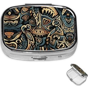 Rechthoekige pillendoos met pillendoos met 3 compartimenten om tribale abstracte pillendoos kleine pillenorganizer waterdicht klein pillendoosje voor pillencontainers op reis te organiseren voor