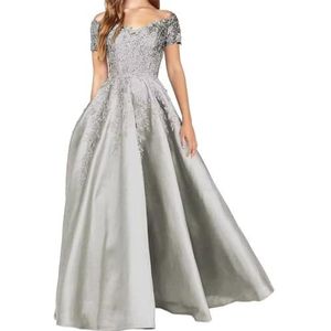 AHERKLL Kant Applique Moeder van de Bruid Jurken Off Shoulder Formele Avond Party Grootmoeder Jassen met Pocket HAH040, Zilver, 32