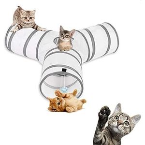 Aokuy Kattenspeelgoed kattentunnel en kattenkubus pop-up opvouwbaar kitten binnen en buiten speelgoed - inklapbaar 3-weg of 1wayCat buis - voor kat, puppy, kat, kitten, konijn (wit)