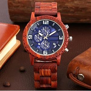 Handgemaakt Heren chronograaf houten horloge mannen volledige houten verstelbare rode hout horloge sport horloges Huwelijksgeschenken (Color : Blue with BOX)