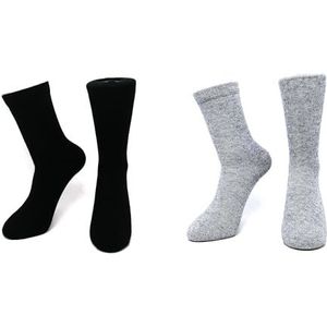iMongol Pure kasjmier dames heren unisex crew mid-kuit causale dikke sokken, bedsokken, tenen en hiel door met de hand te naaien, 2 paar, zwart/lichtgrijs, 37.5-43 EU