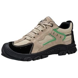 Veiligheidstrainers Stalen Neus Mannen Vrouwen Lichtgewicht Comfortabele Veiligheidsschoenen Ademend Werk Trainers met Demping Punctie Proof Veiligheidsschoenen Industriële Sneakers OMY109, Beige