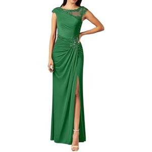 Dames chiffon moeder van de bruid jurk met zakken avondgalajurken cocktailjurk grote maten, Groen, 32