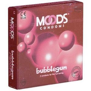 MOODS Bubblegum Condoms, 3 condooms met kauwgom smaak voor meer plezier met zijn tweeën