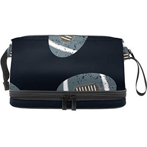 Dubbele Laag Cosmetische Tas Grijs Voetbal Draagbare Make-up Tas Reizen Organizer Pouch Voor Vrouwen Meisjes Toiletries Tassen, Meerkleurig, 27x15x14 cm/10.6x5.9x5.5 in, Make-up zakje