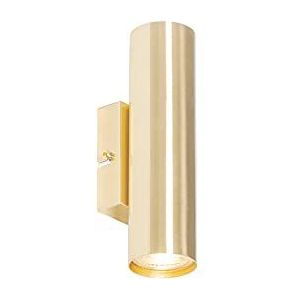 QAZQA - Moderne wandlamp messing 2-lichts - Jeana | Woonkamer | Slaapkamer | Keuken - Staal Cilinder - GU10 Geschikt voor LED - Max. 2 x 35 Watt