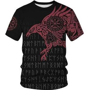 Nieuwigheid Odin Fenrir T-shirt Voor Heren - Scandinavische Mythologie 3D Digitaal Bedrukt Kraai Vegvisir Zomer Harajuku Sport Korte Mouw - Celtic Pagan Sneldrogend Korte Mouw (Color : Crow B, Size