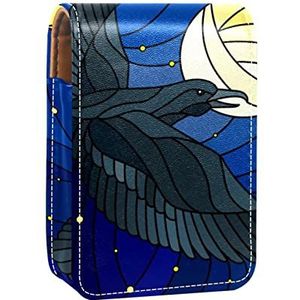 Lipgloss Houder Lipstick Case Draagbare Mini Lipstick Opbergdoos Reizen Lipstick Organizer Case met Spiegel voor Vrouwen Eagle Gebrandschilderd glas, Meerkleurig, 9.5x2x7 cm/3.7x0.8x2.7 in