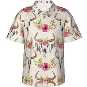 Hingor Runner Bull Skull Print Heren Hawaiiaans Shirt Funky Beach Casual Heren Korte Mouw Zomer Aloha Shirts Button Down Shirts M-XXL, Zwart, M