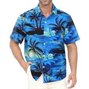 Gavliuu hawaïshirt voor heren, met zakken, knoopsluiting, kreukvrij, voor strand, zwembadfeesten, L