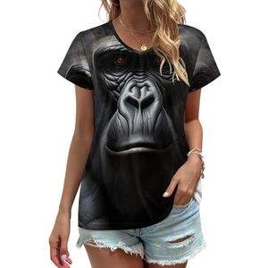 Black Cool Monkey Womens V-hals T-shirts Leuke Grafische Korte Mouw Casual Tee Tops S