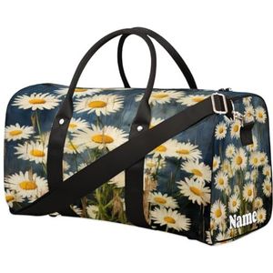 Daisy Flower Houten Board Sport Tote Gym Duffel Bag Aangepaste Naam voor Vrouwen & Mannen, Waterdichte Strandtas Opvouwbare Persoonlijke Item Reistas voor Weekender Overnachting Dans Carry-On Bag,