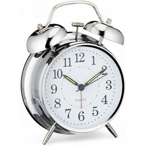 MIJOMA - Retro Klokwekker - Chroomkleuren - Analoge Kwarts Wekker - Met LED-nachtlampje en Dubbele Gong-functie