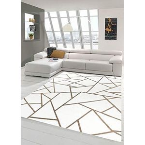 Merinos Oosterse tapijt woonkamer tapijt geometrisch patroon in crème goud maat 80 x 250 cm
