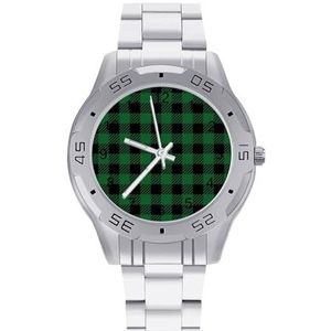 Groen Zwart Buffalo Plaid Mannen Zakelijke Horloges Legering Analoge Quartz Horloge Mode Horloges